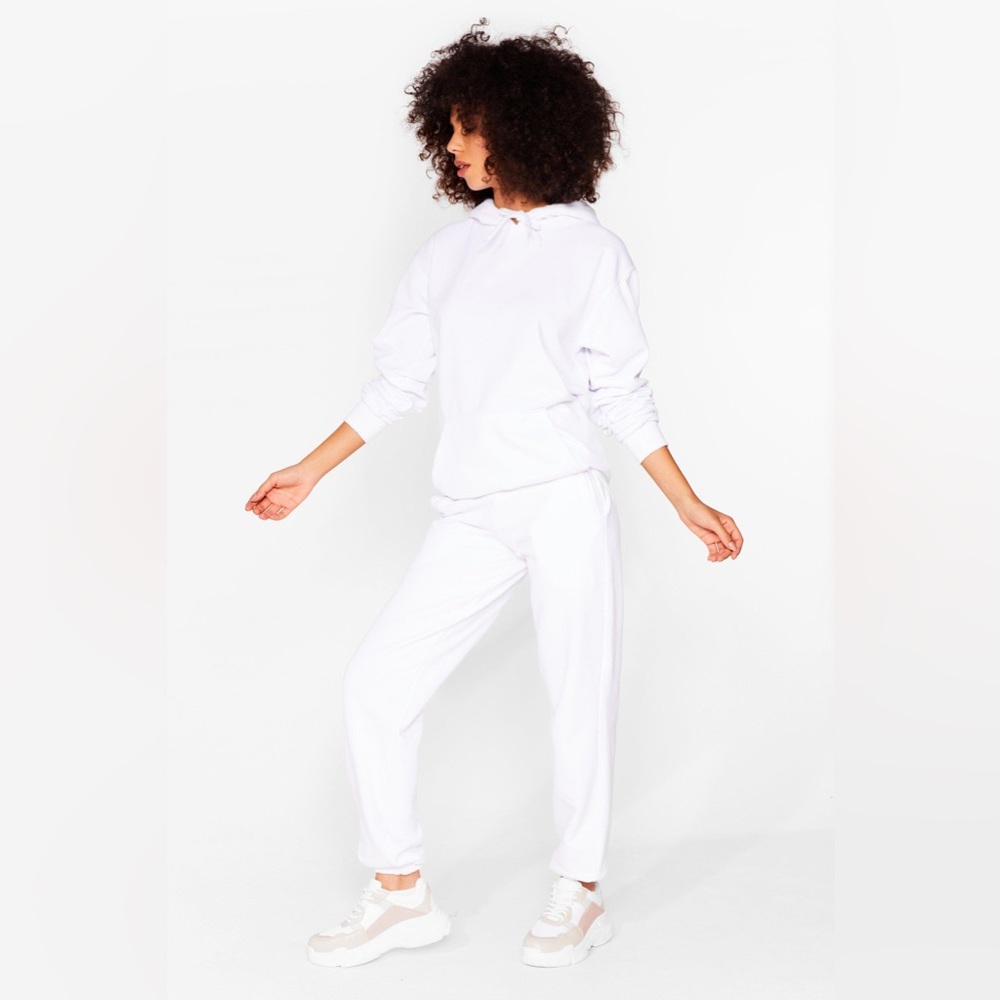 Nasty Gal White Relaxed Hoodie and Jogger Set